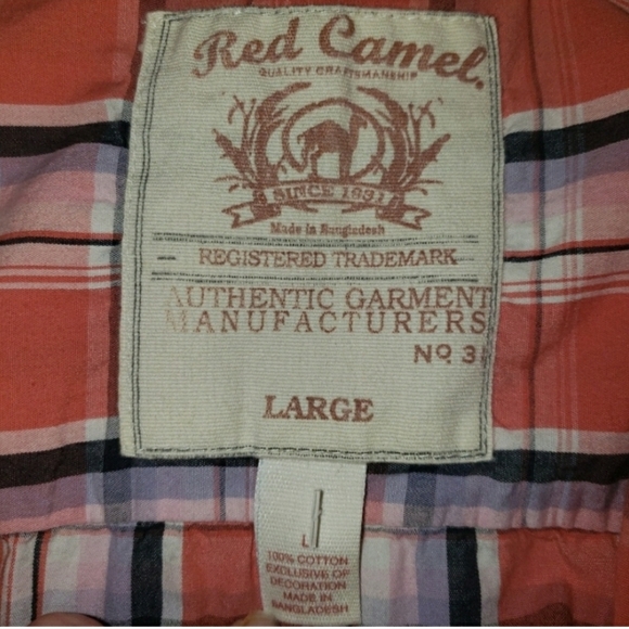 Red Camel mens size large orange plaid shirt - Picture 3 of 5